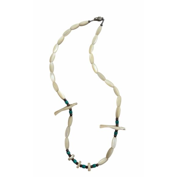 Heishi Shell Mother Of Pearl Turquoise Carved Birds Fetish Zuni Necklace 15” Vtg - Picture 1 of 4